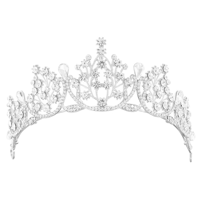 Wholesale of new cross-border stage talent show alloy water diamond crown bridal headwear from Europe and America, luxurious full diamond crown Item Picture