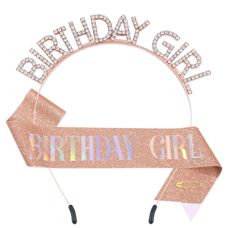 Pink and shiny birthday girl children's headband headband base details Picture
