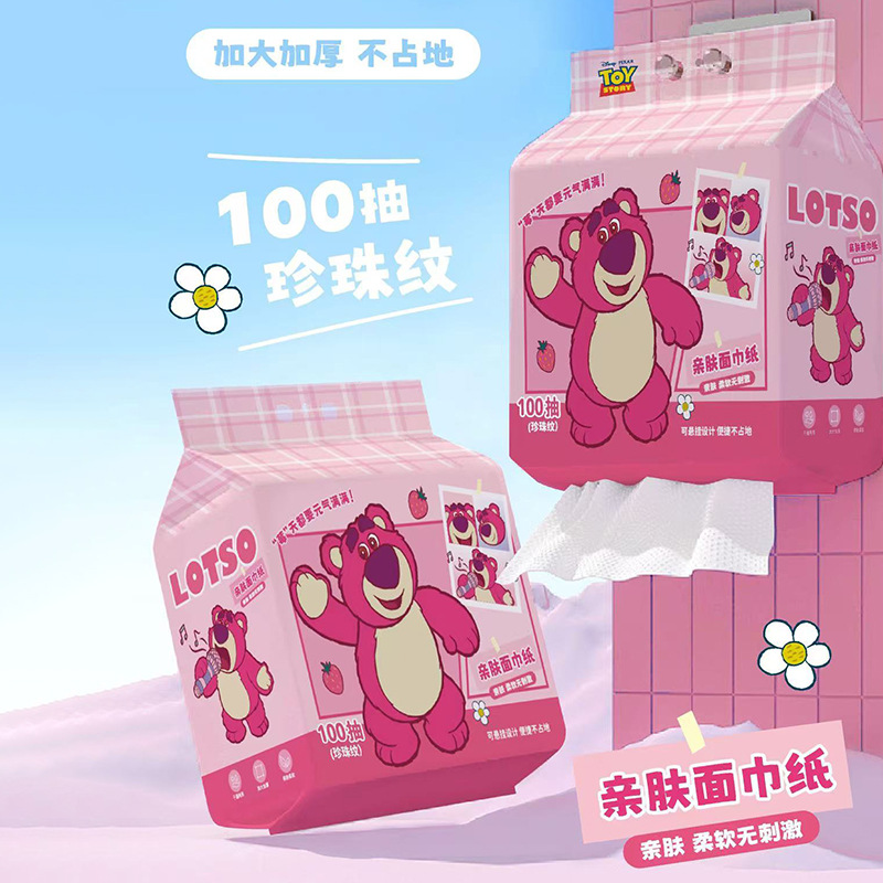 Strawberry Bear Face Towel 600g Family Set Hanging Pearl Texture Cleansing Towel Pull-out Hanging Cotton Soft Towel details Picture
