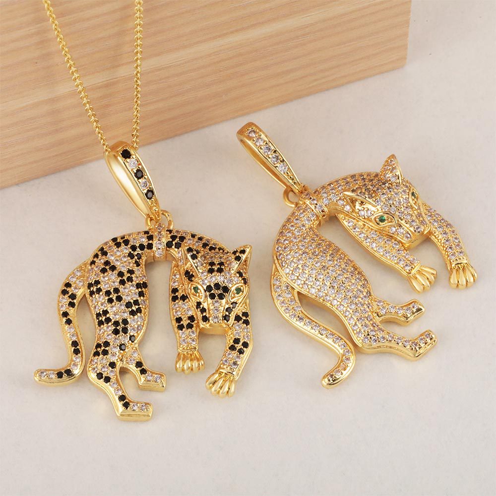 Honglu European and American trend copper-plated real gold zircon leopard pendant Necklace Punk hip-hop Necklace Women's cross-border new product