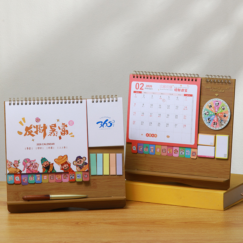 Zhouzhou Calendar 2026 Lucky Wheel Creative Multi-functional Advertising Calendar Wooden Stand Desk Calendar Korean-style Sticky Note Desk Calendar details Picture