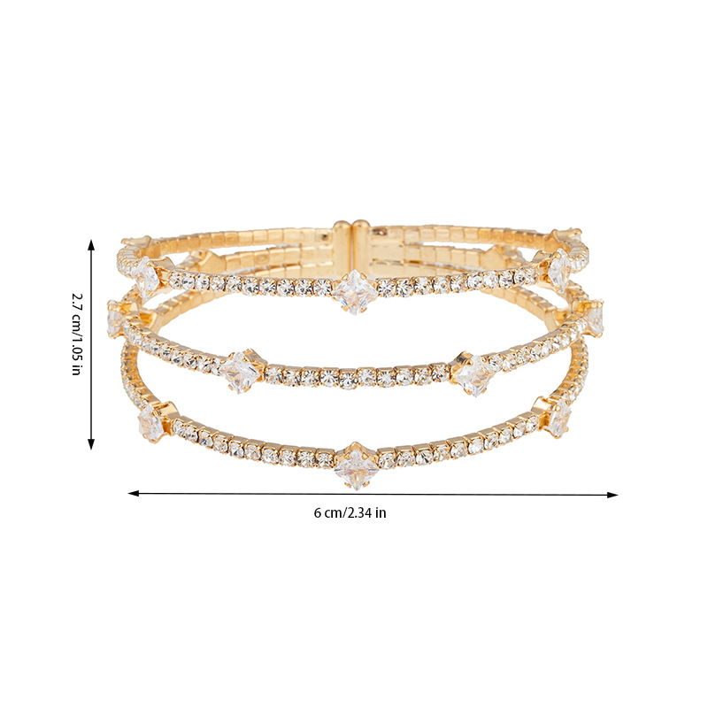 A cross-border bestseller with a design sense, 3-layer rhinestone zircon elastic bracelet, a simple and versatile daily Korean diamond-encrusted open-mouth jewelry Specification drawing