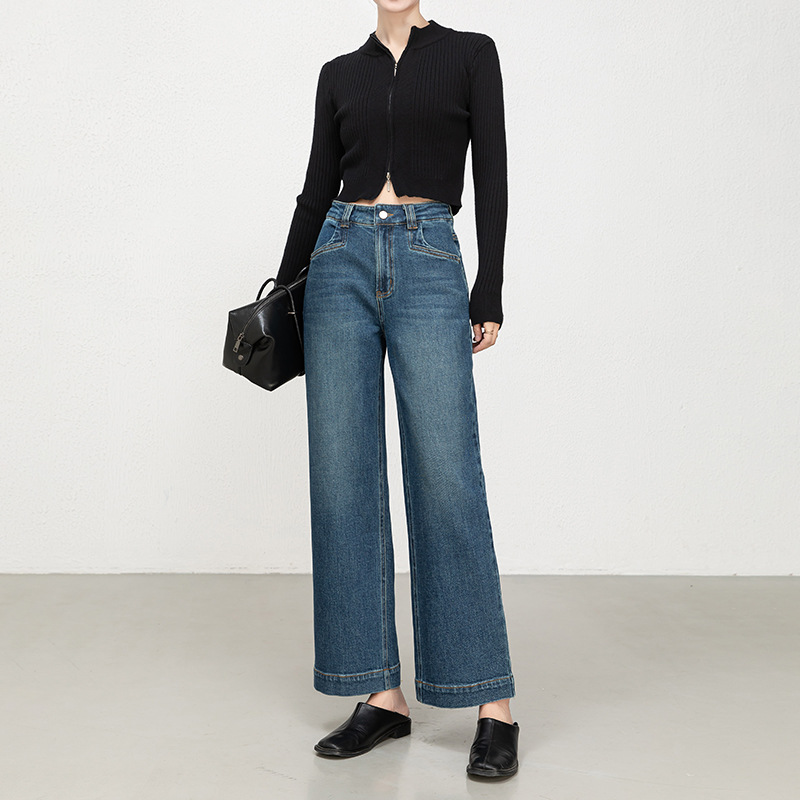 Hua Qianban's 2025 autumn new high-waisted straight-leg denim 9-inch pants, Korean style fashionable narrow wide-leg trousers, 8200 details Picture