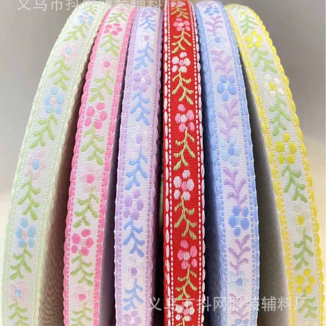 Wholesale of 1.2cm fresh jacquard embroidery, DIY small flower nylon webbing, festival and ethnic clothing accessories details Picture