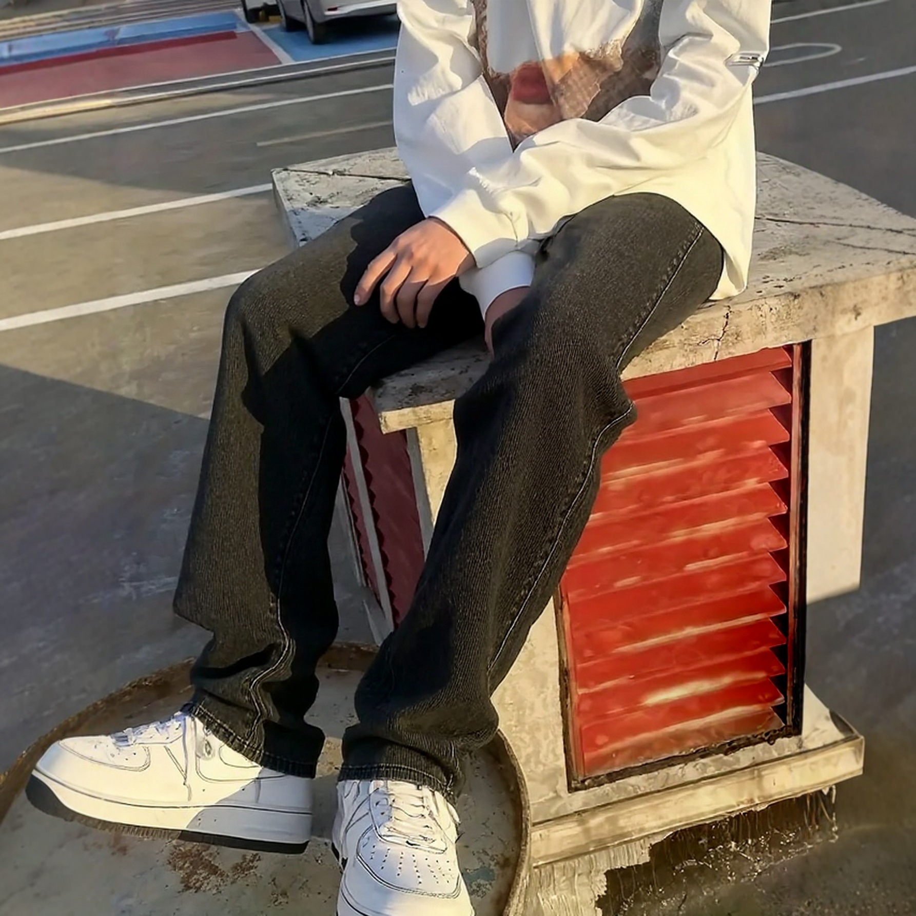High-elastic loose jeans, men's casual trousers, washed and polished straight-leg pants Application Scenario