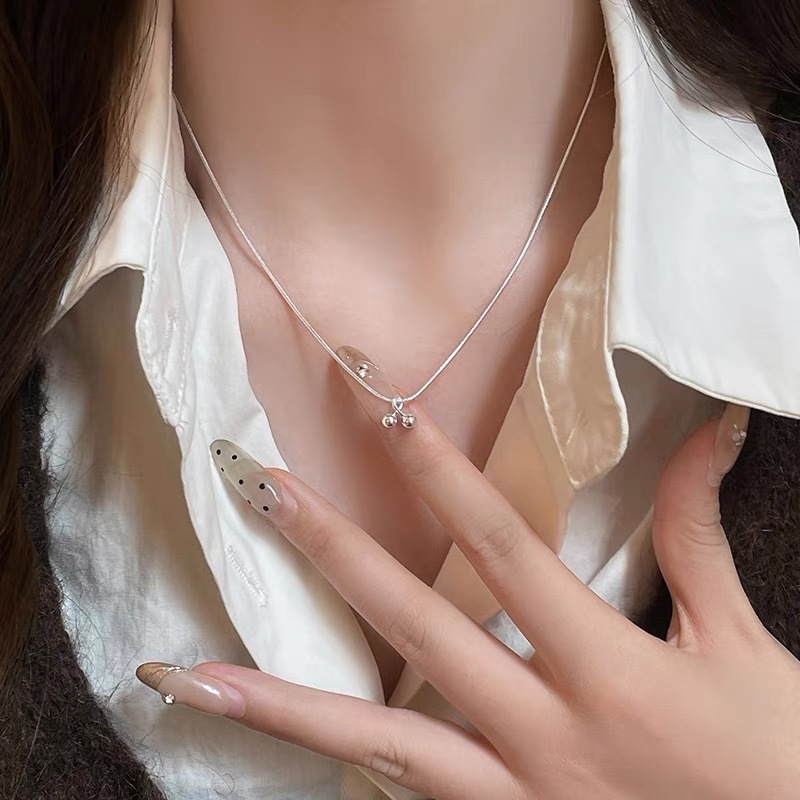 s925纯银小樱桃银珠项链吊坠女小众设计感气质2023年新款锁骨链颈