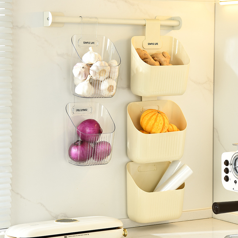 Free shipping kitchen scallion, ginger and garlic storage basket, wall-mounted multi-layer storage rack without drilling holes, suction cup type, wall storage
