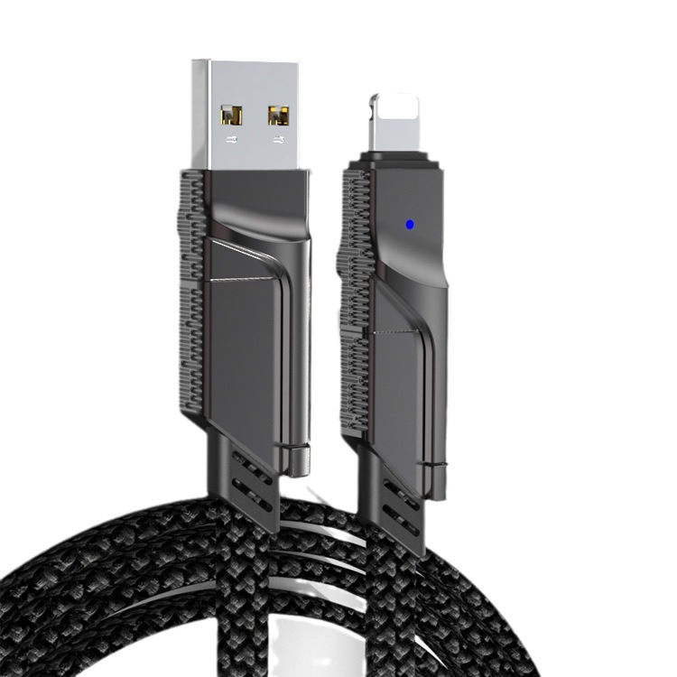 Cross border 4-en-1 cable de datos aleación de zinc super carga rápida para apple 15 teléfono dos remolque dos trenzado cable de carga Item Picture