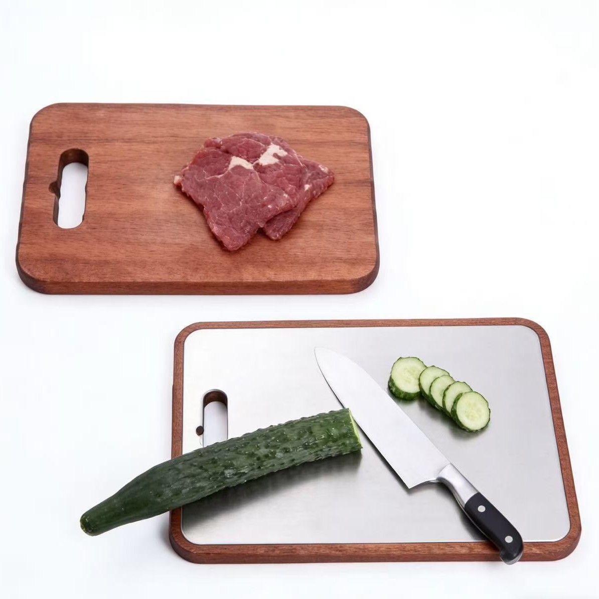 Household stainless steel double-sided cutting board, solid wood chopping board, cutting board, adhesive board, knife board Item Picture
