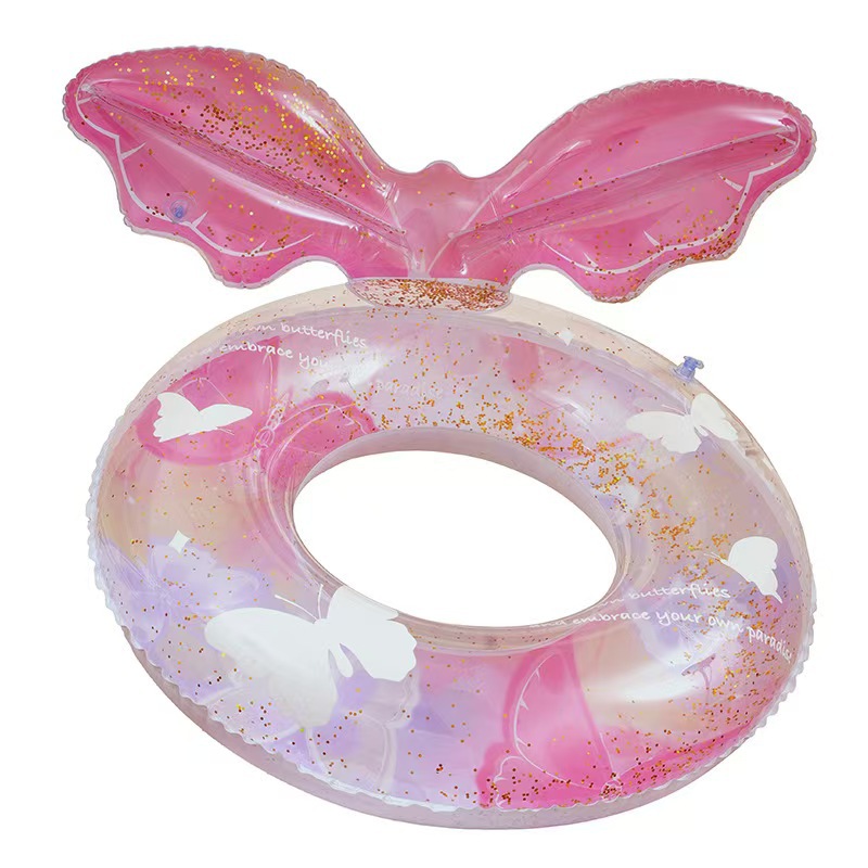 立体蝴蝶造型儿童游泳圈宝宝充气座圈遮阳蓬下沉式裤兜圈现货批发白底实物图