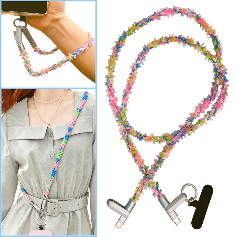 跨境批发手机挂绳充电线60W超级快充PD数据线可斜挎手腕拍照防摔