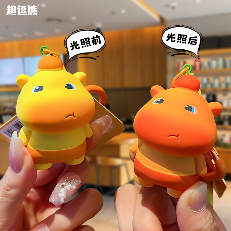 Creative genuine capybara Lulu UV light color-changing red temperature keychain student schoolbag pendant small gift details Picture