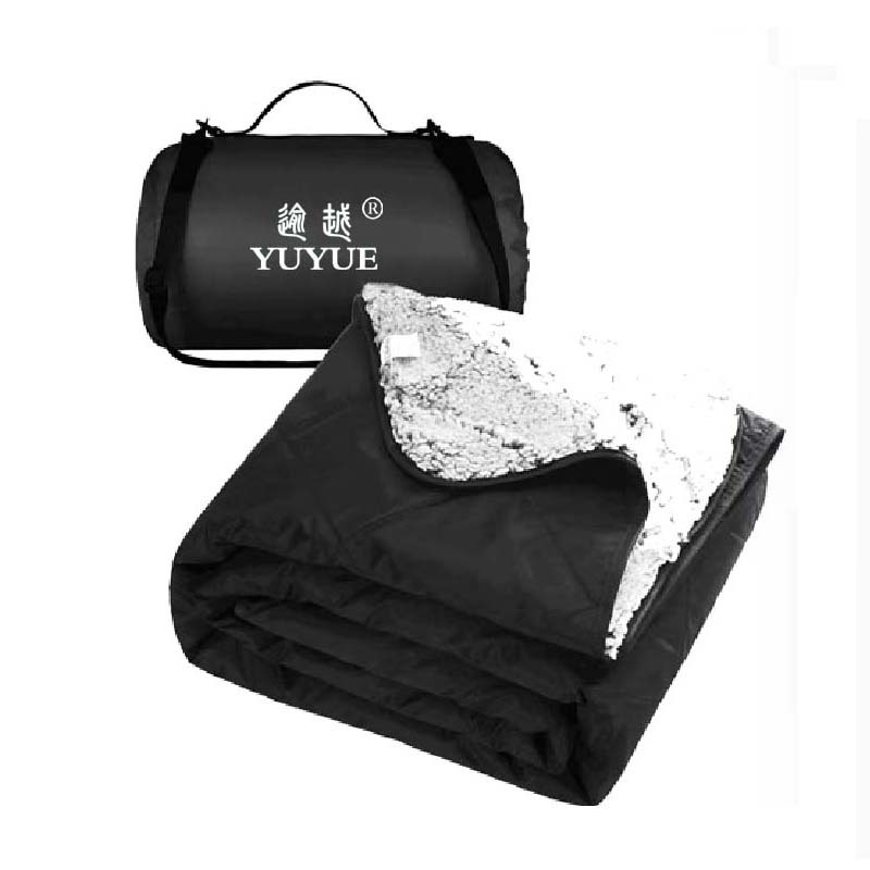 工厂羊羔绒棉花绒野餐垫防水涤纶野餐毯超声波绗缝压棉户外旅行毯产品图