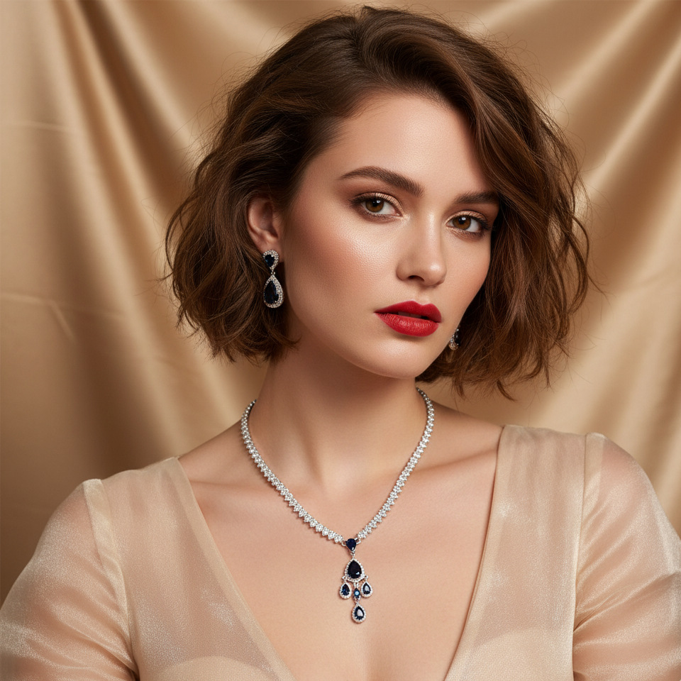 Transfronterizo de lujo gota de agua pendiente collar conjunto de joyas moda viaje de trabajo ligero collar de sue de lujo conjunto de pendientes mujer
