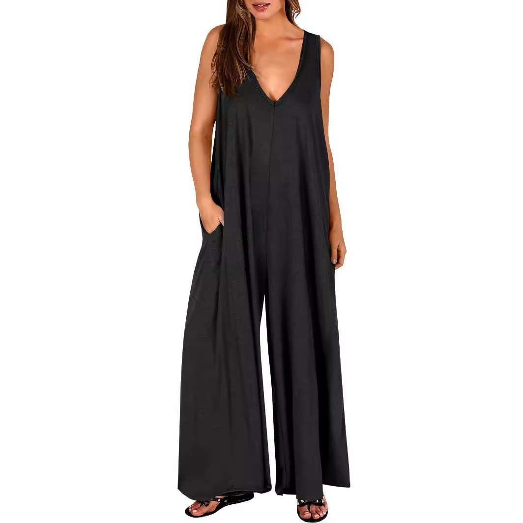 Amazon independent store temu2026 Summer Fresh and casual women's pocket jumpsuit, thin women's jumpsuit details Picture