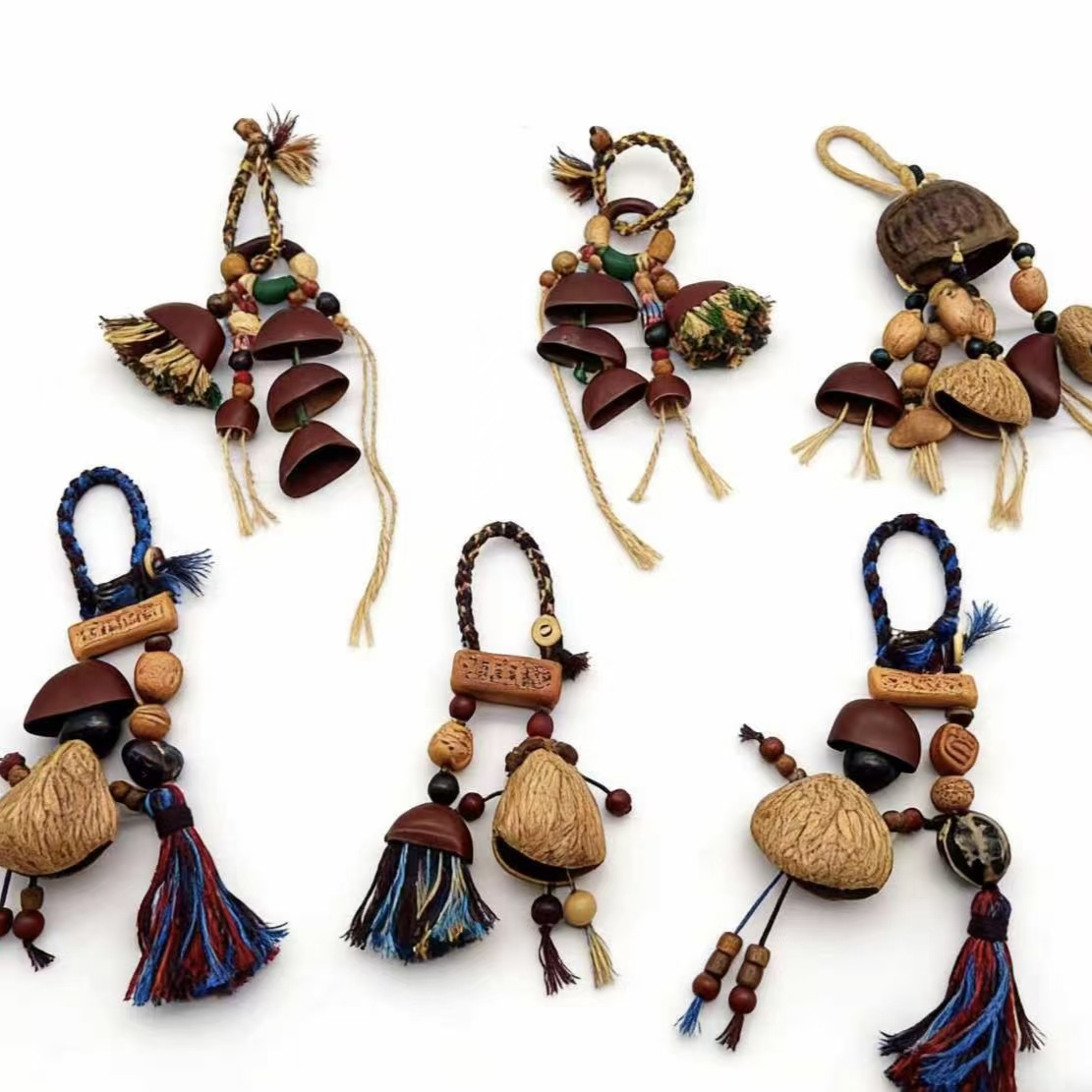 手工编织天然果壳疗愈系挂件景区热卖包包挂饰文玩包挂摇铃车挂