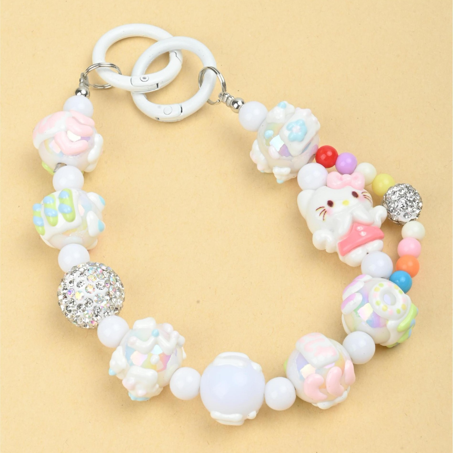 diy hand-painted graffiti cartoon beaded diamond ball chain double-buckle mobile phone pendant chain keychain bag chain anti-loss accessory lanyard details Picture