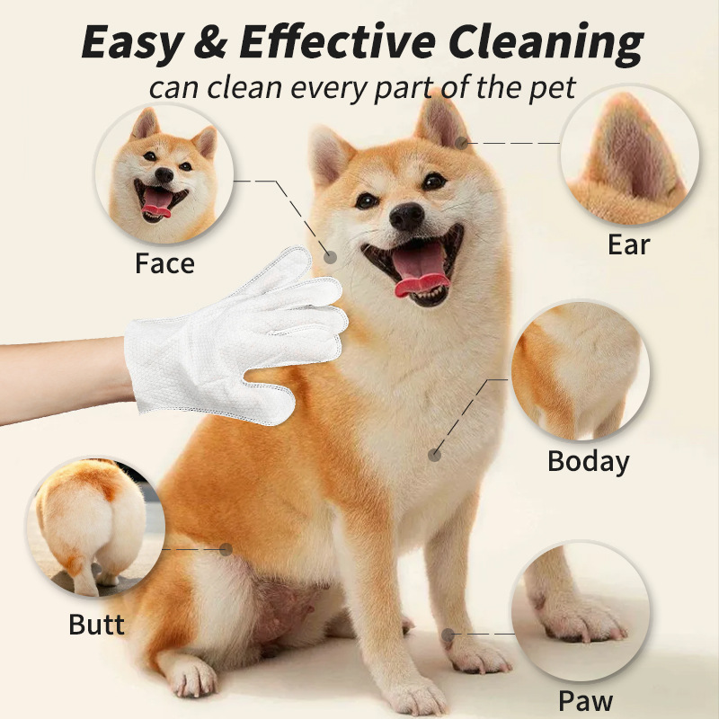 Foreign trade cross-border pet products, pet hand sanitizers, cat and dog bathing, cleaning, dry cleaning, wet wipes, gloves deodorizing Application Scenario