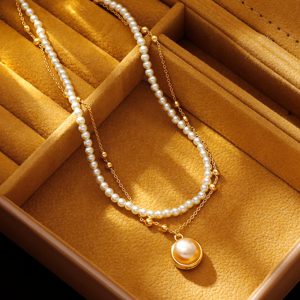 Hyacinth double-layer pearl necklace, fashionable, light luxury, elegant and high-end, women's collarbone chain, 2025 Douyin bestseller, stackable neck chain