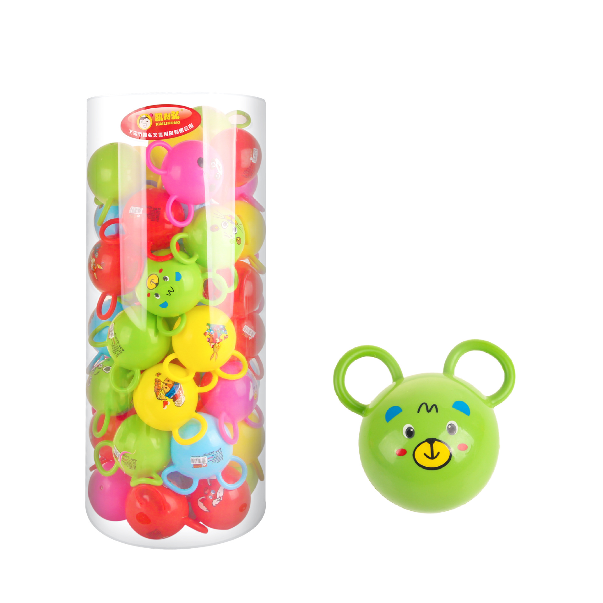 4寸双耳铃铛球桶装儿童玩具皮球婴儿手摇宝宝幼儿园趣味跳跳球