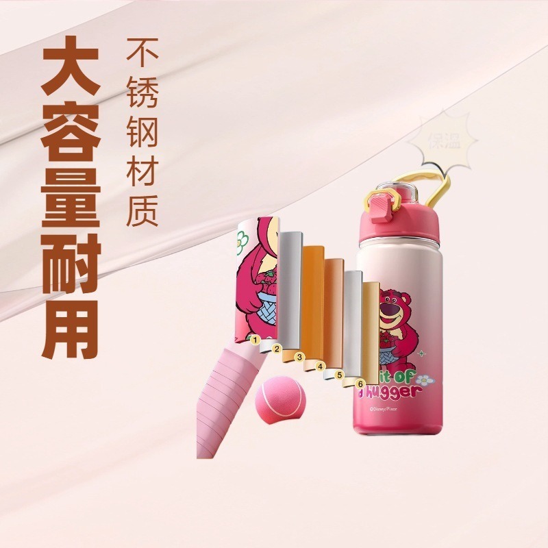 草莓熊米奇大容量卡通可爱创意便携316不锈钢手提水杯批发保温杯产品图