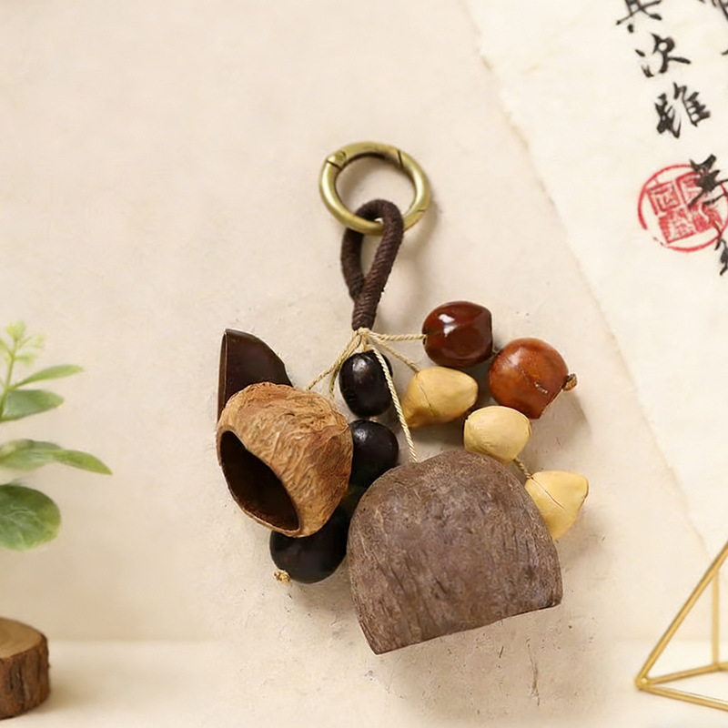Harvest Blessing Seed Wenqi's same style wish seed beaded bag pendant, hand-woven fruit shell retro pendant Specification image