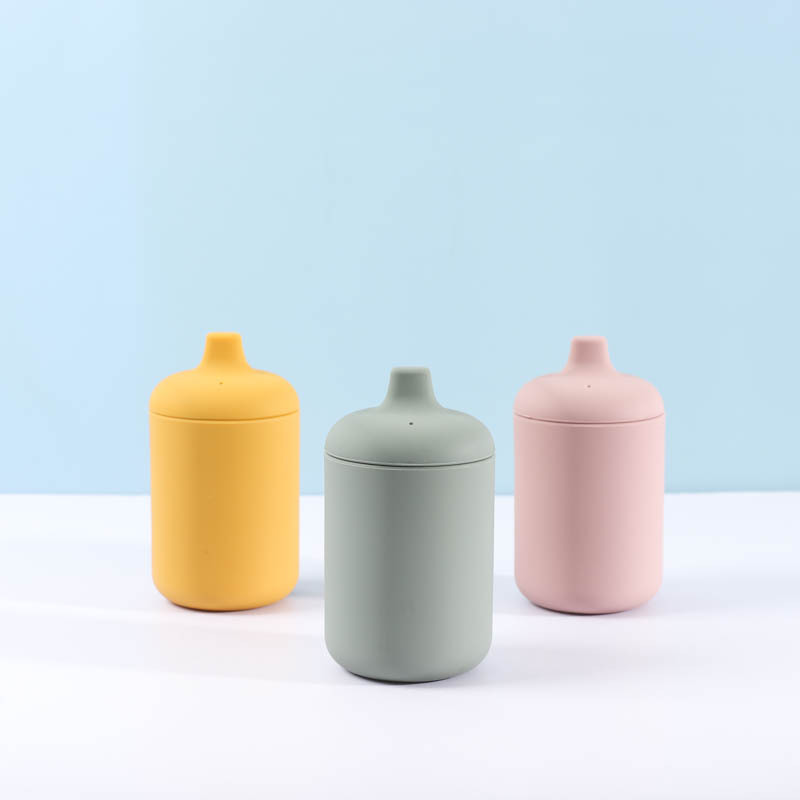 食品级硅胶婴幼儿吸吸杯婴儿学饮杯防摔防漏硅胶水杯工厂批发