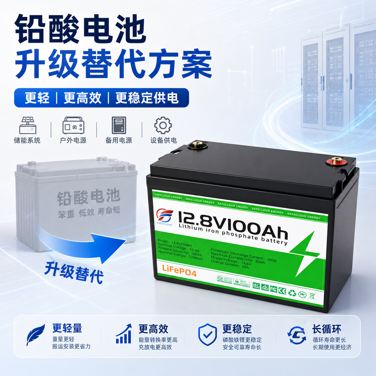 12V lithium battery 12V100AH, RV outdoor lithium iron phosphate energy storage battery pack in stock Specification image