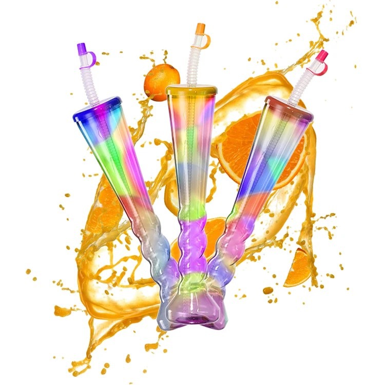 Creative plastic long-necked cups for bars, KTVS, straw cups, dumbbell drinks, and screw-shaped milk tea cups are available as gifts for portability