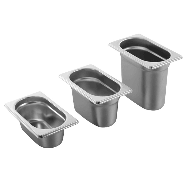 European-style stainless steel serving basins, hotel cafeteria buffet food storage basins, milk tea shop stainless steel square plates 1/1*20 Specification image