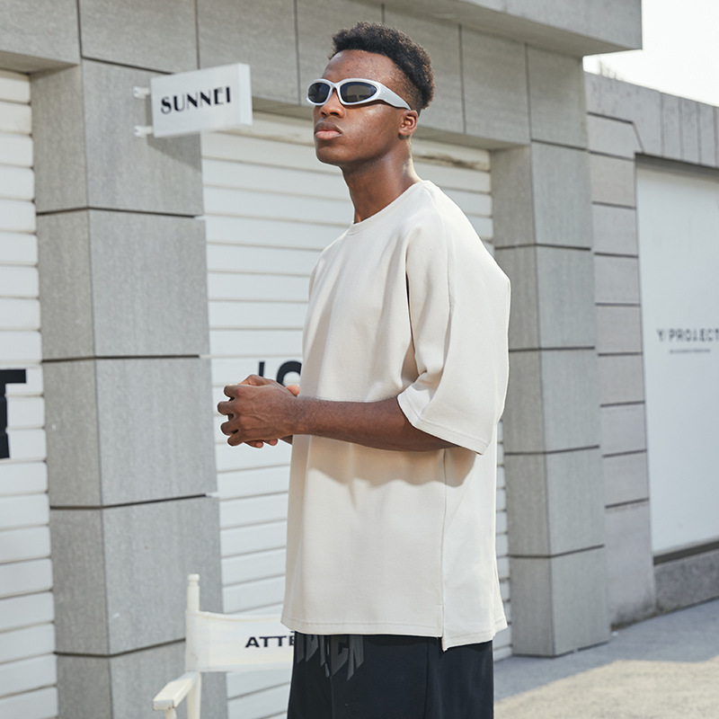 Summer heavyweight oversized small-collar T-shirt for men, a versatile trendy brand top, round-neck short-sleeved men's T-shirt Specification image