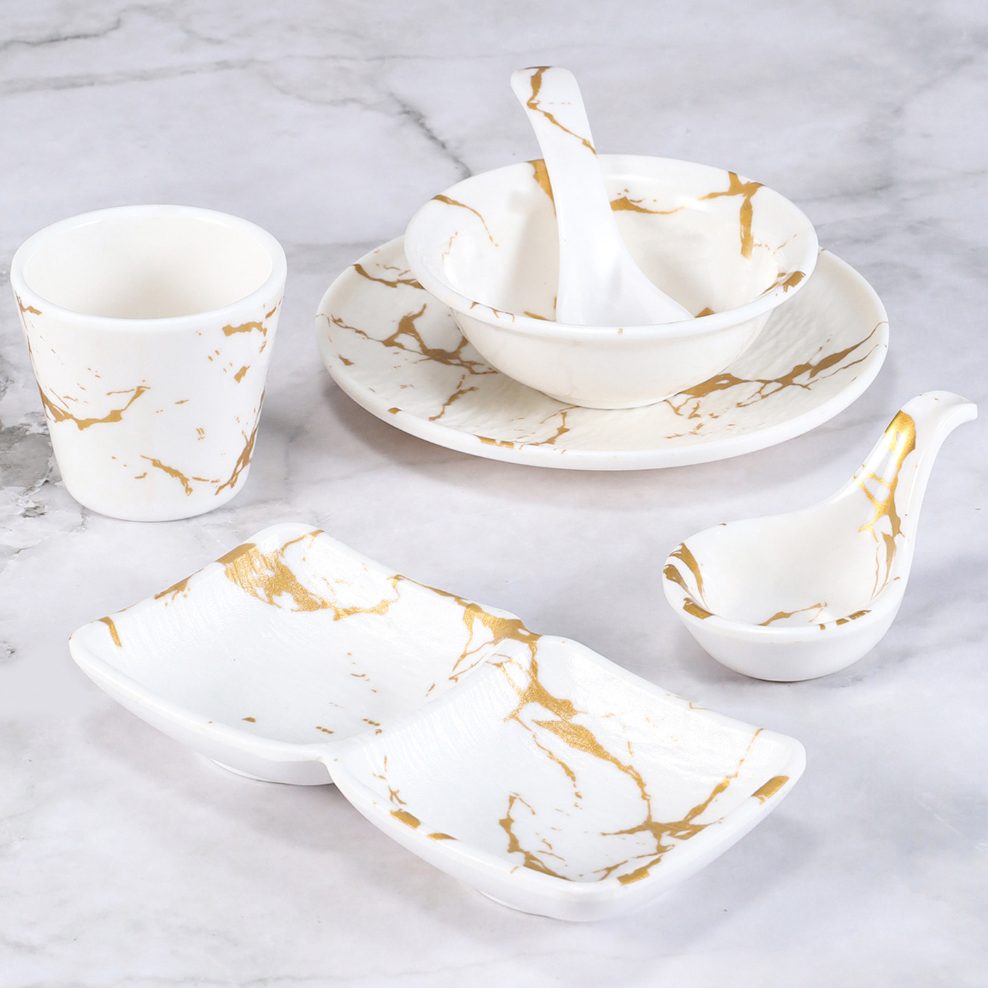 Melamine tableware, imitation porcelain, hotel restaurant bowl and plate sets, hot pot, barbecue, restaurant tables, plastic bowls, plates, cups and spoons, commercial details Picture