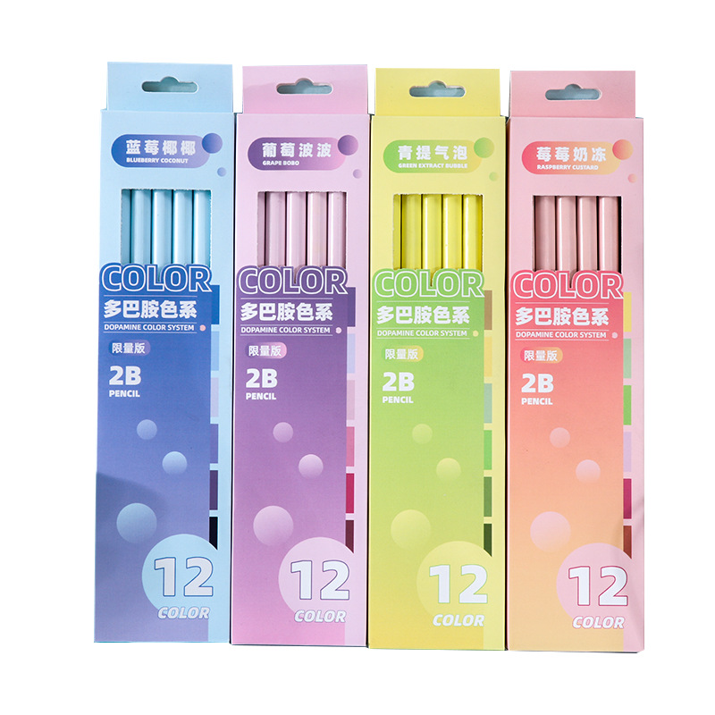 Cartoon macaron 2b pencils, children's pencils, writing stationery, 12 boxed pencils, student special pencils wholesale Item Picture