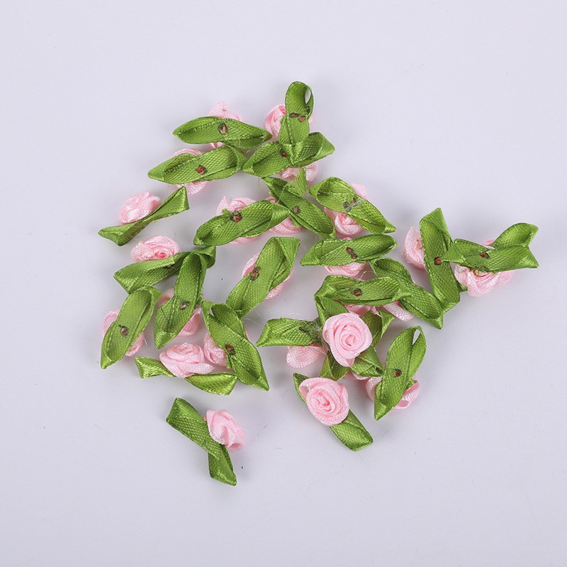 Colorful small rose craft accessories/Ribbon flowers with leaf roses/ribbon flowers 2.5x1.4cm DIY accessories Application Scenario