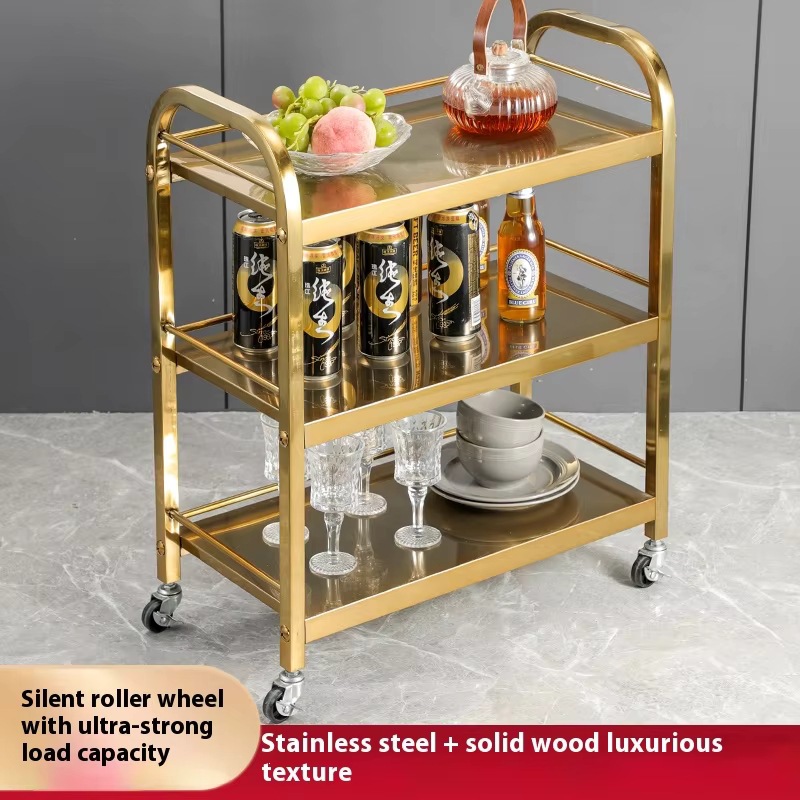 Three-layer stainless steel dining trolley for commercial hotel catering services Application Scenario