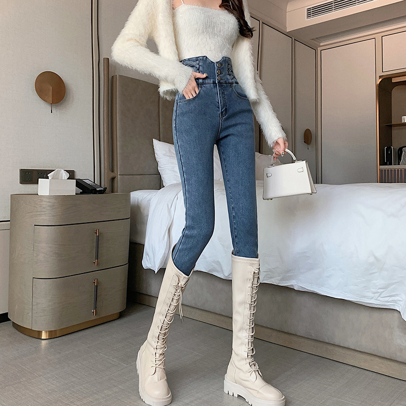 High-waisted jeans for women, new autumn and winter styles, skinny skinny pants, tight-fitting pencil pants, belt-cinching and hip-lifting long pants, trendy details Picture