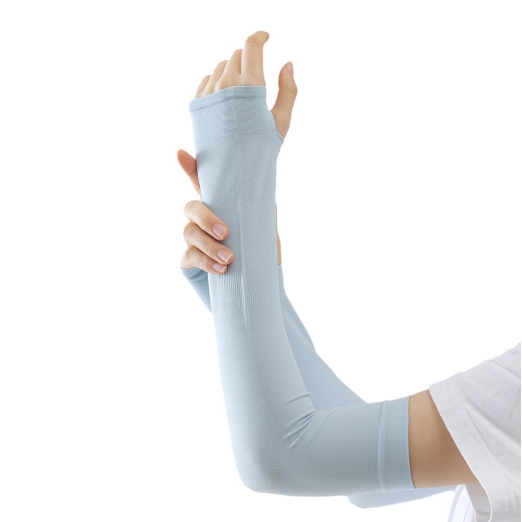 冰袖冰丝袖套防晒袖套夏季户外纯色光板冰袖护臂加印LOGO定制印花白底实物图