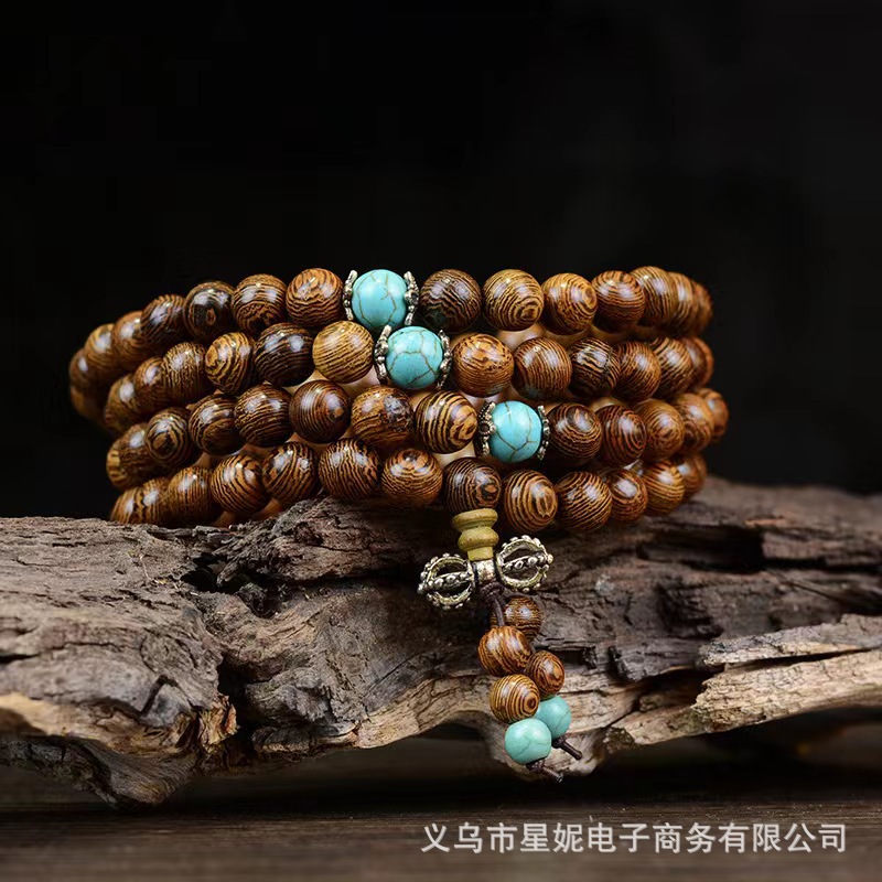 长期销售鸡翅木加隔珠108颗佛珠手串手链木质工艺品佛珠批发