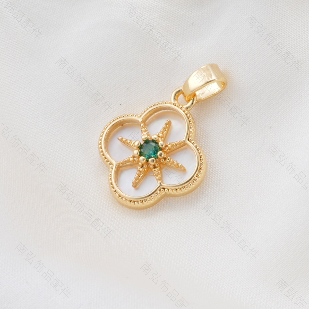 Copper-plated 18k high color retention, zirconium-inlaid white shell flower pendant, pearl necklace clasp, DIY jewelry accessory Specification image