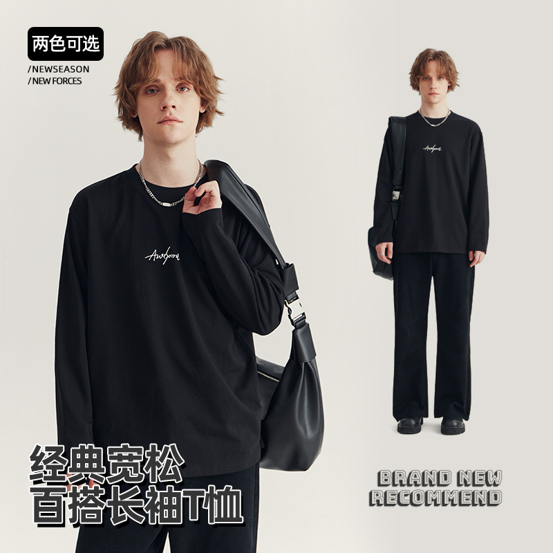 APO Men's Wear: 2024 Autumn New printed long-sleeved T-shirt, a trendy men's wear brand with a loose round neck and comfortable base layer Application Scenario