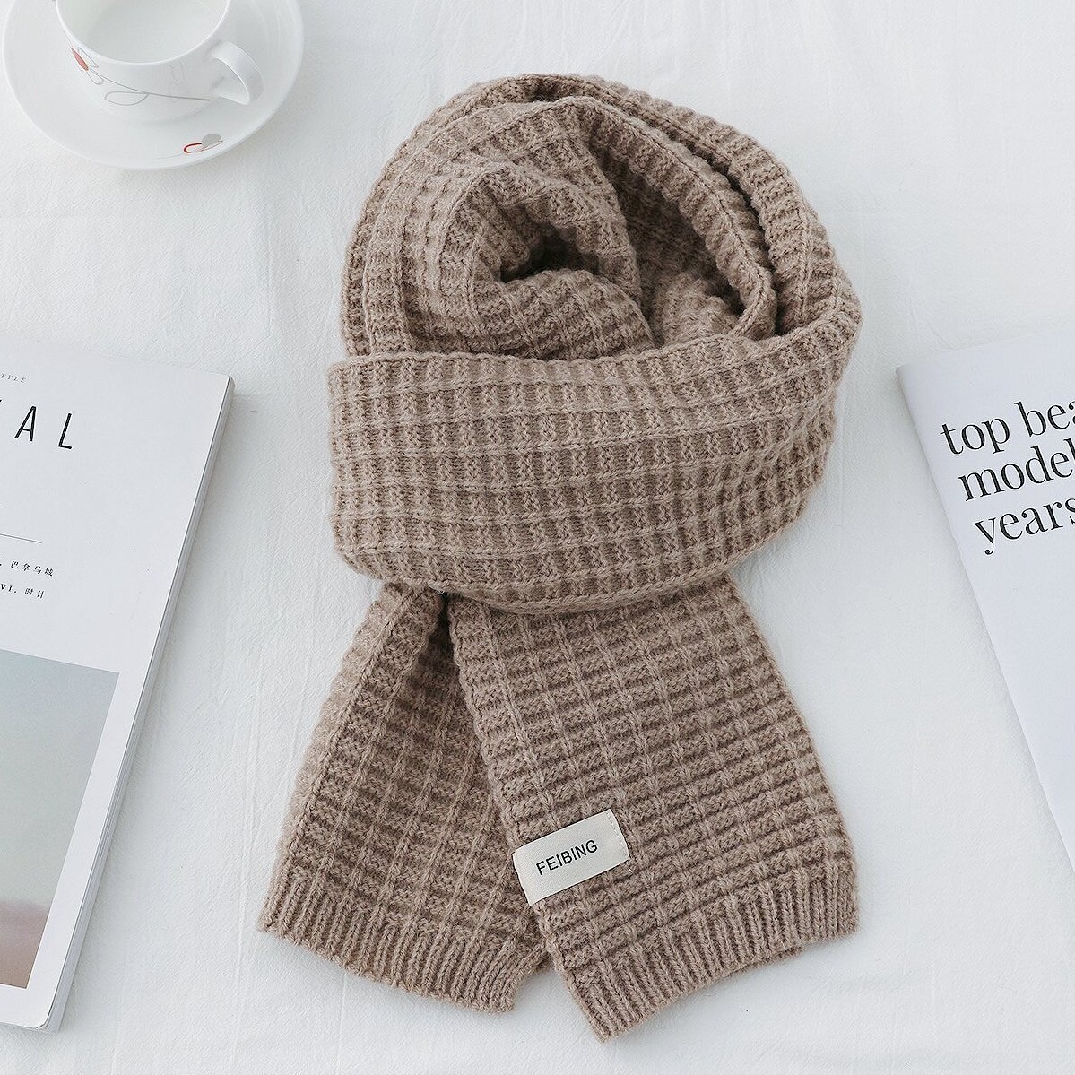 Korean-style simple and versatile knitted scarf for winter women, thickened, warm, fair and high-end look, casual woolen scarf for men Specification image