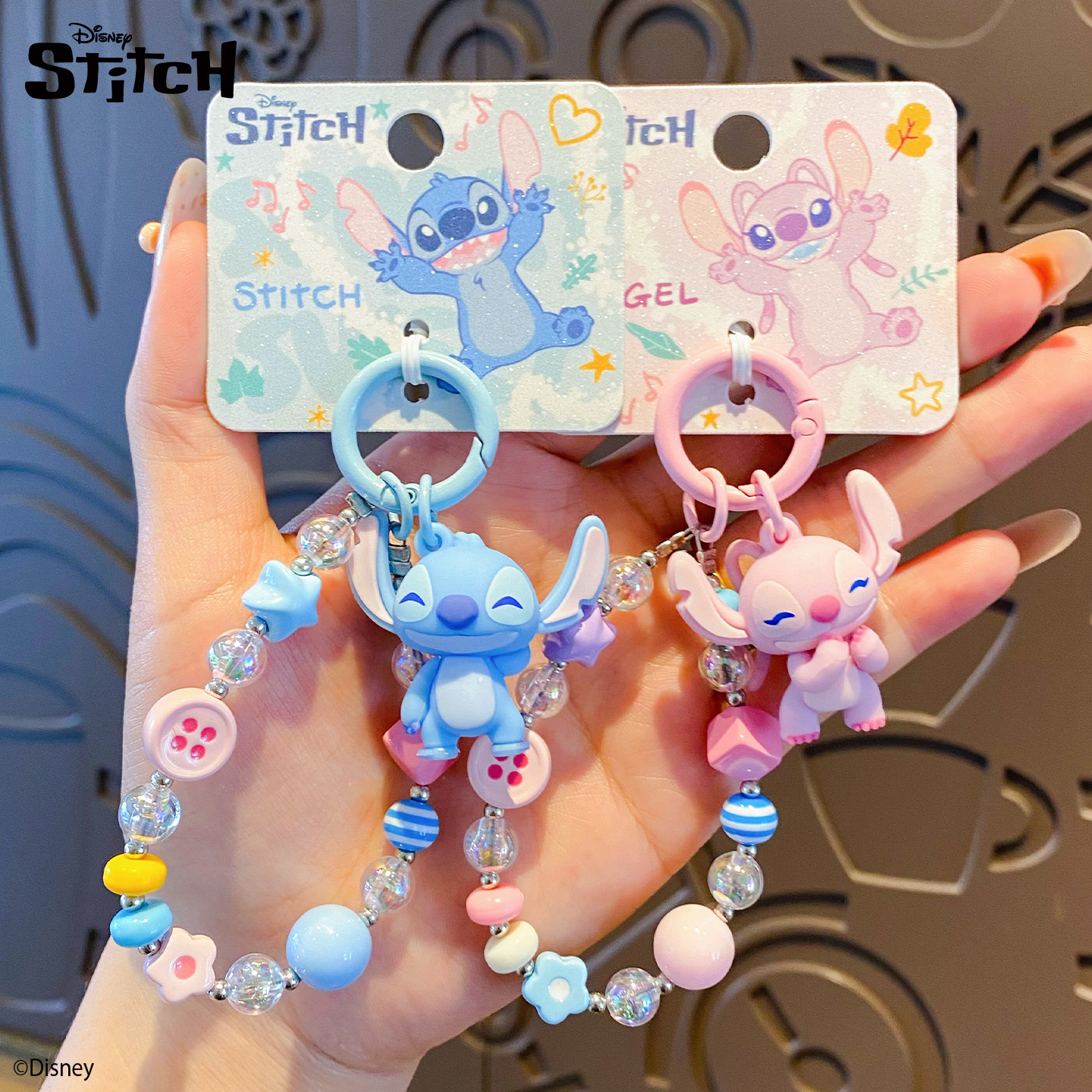 正版卡通史迪奇串珠钥匙扣挂件精致可爱公仔情侣闺蜜包包挂饰礼物