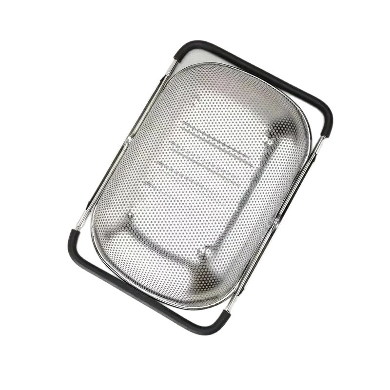 洗水果/水槽洗菜篮/洗菜盆/不锈钢盆/折叠沥水篮白底实物图