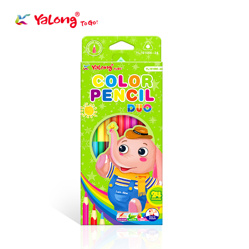 Hot-selling 12-color double-headed colored pencils, wooden triangular design, 24-color pencil set for art drawing