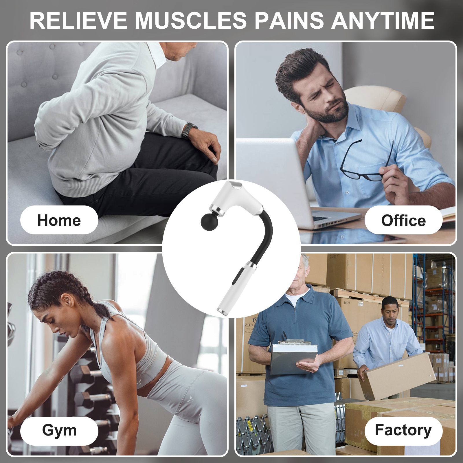 U-shaped elbow fascia gun, muscle relaxation massager, fitness neck mask vibration massage, electric shoulder and neck massage gun Application Scenario