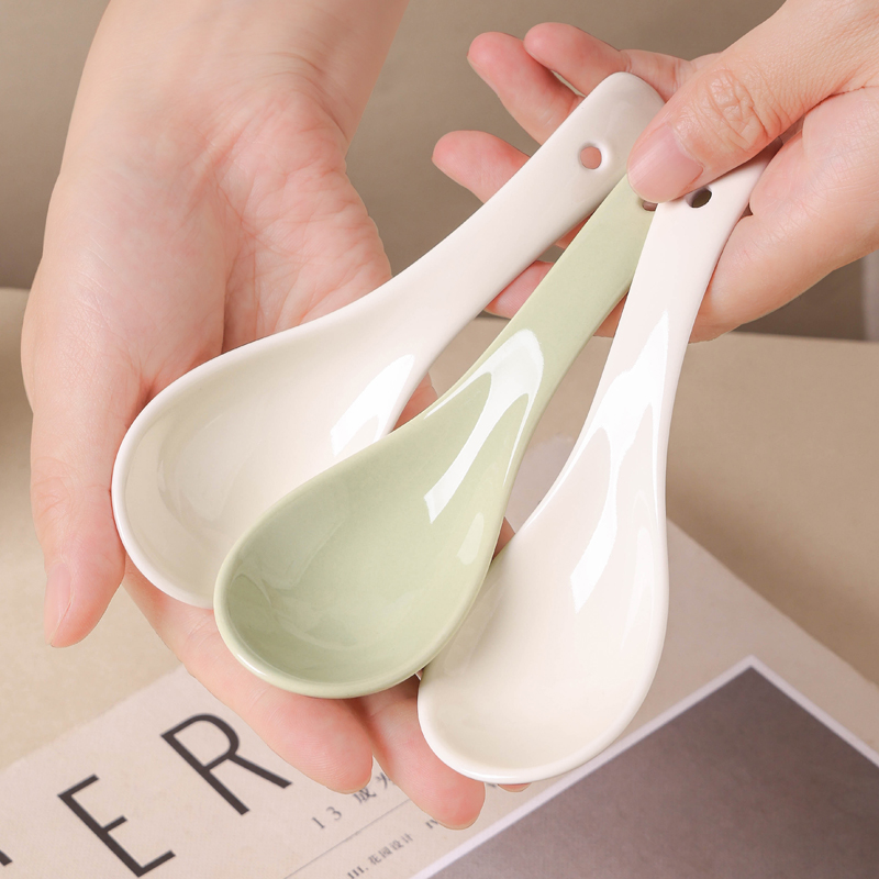 现货奶油风陶瓷汤勺家用调羹高档精致餐具小汤匙一人一勺喝粥吃饭