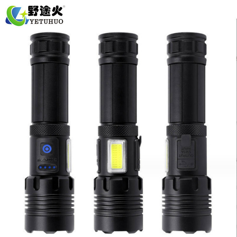 P70 Ultra-Strong Light Usb Charging Cob Red Light Side Lamp Telescopic Zoom Output Mobile Phone Charging White Laser Flashlight