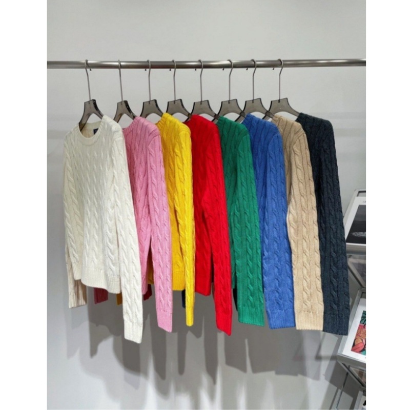 高品质100%羊毛拉夫RL经典版型小马标刺绣麻花针织修身羊毛衫女