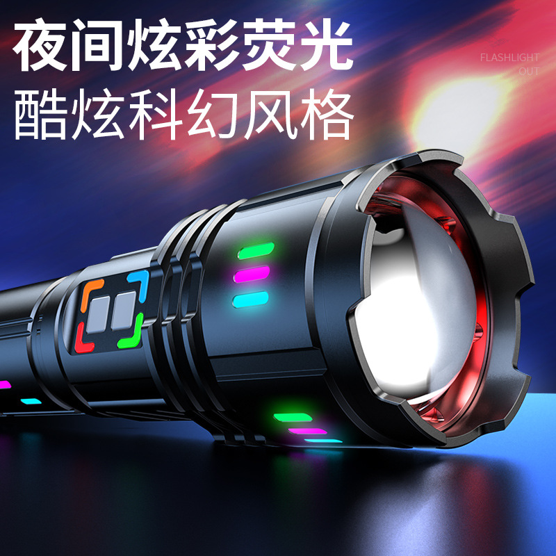 The new cross-border aluminum alloy high-intensity flashlight is a high-power, large-capacity outdoor charging battery that can reach the sky Specification image