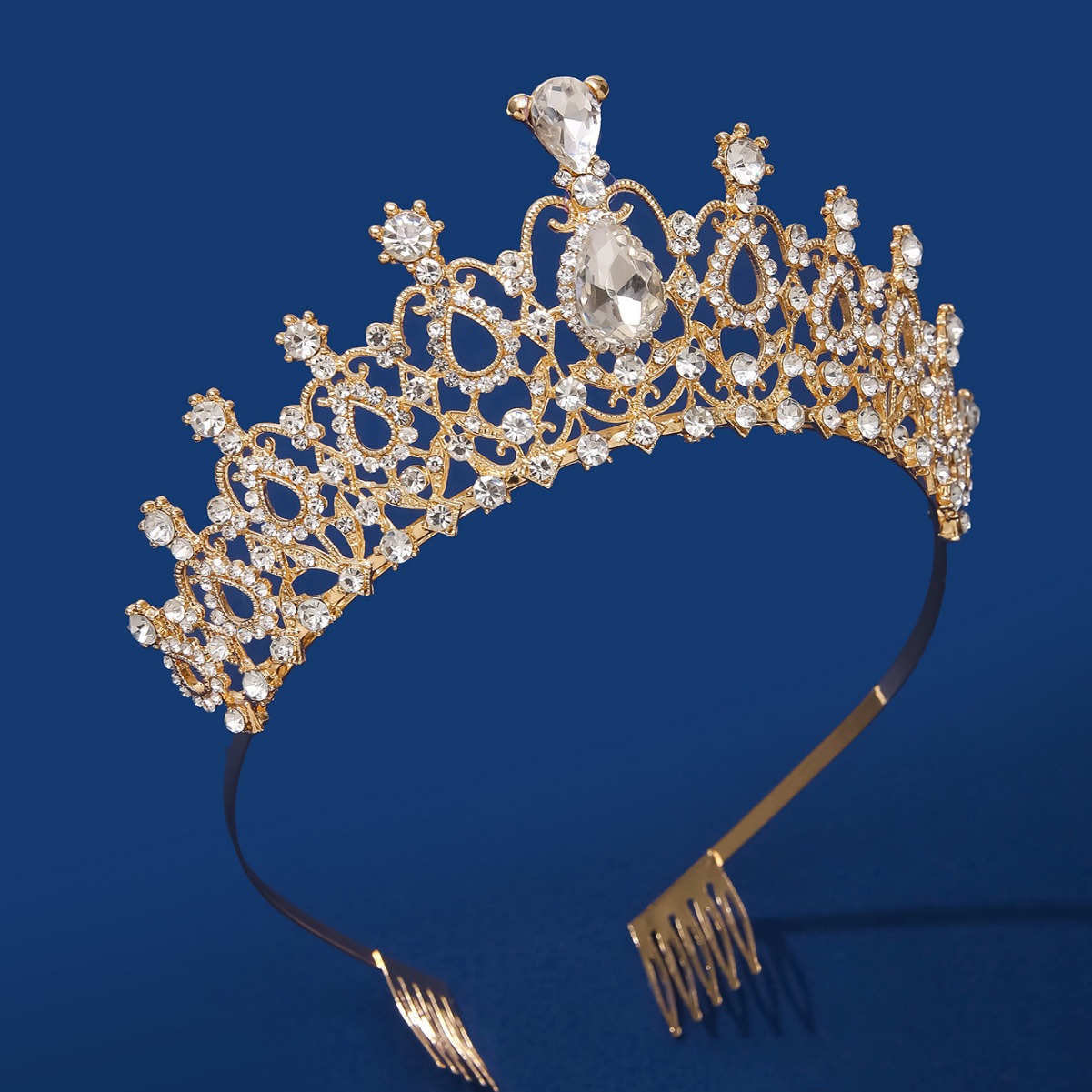 European and American wedding bride's crown headwear, crystal wedding hair accessory, wedding dress, studio queen's hair crown, crown hair band Specification image